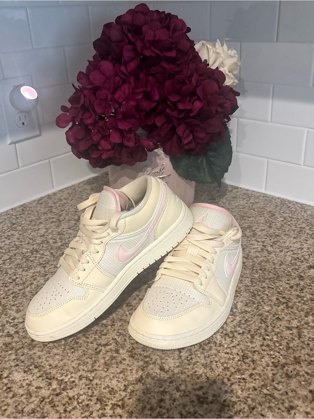 Jordan Low-Top Sneakers in Cream with Pale Pink Accents